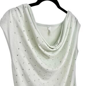 Studio Y Light Green Rhinestone Y2L Faux Cowl Neck Top Size S